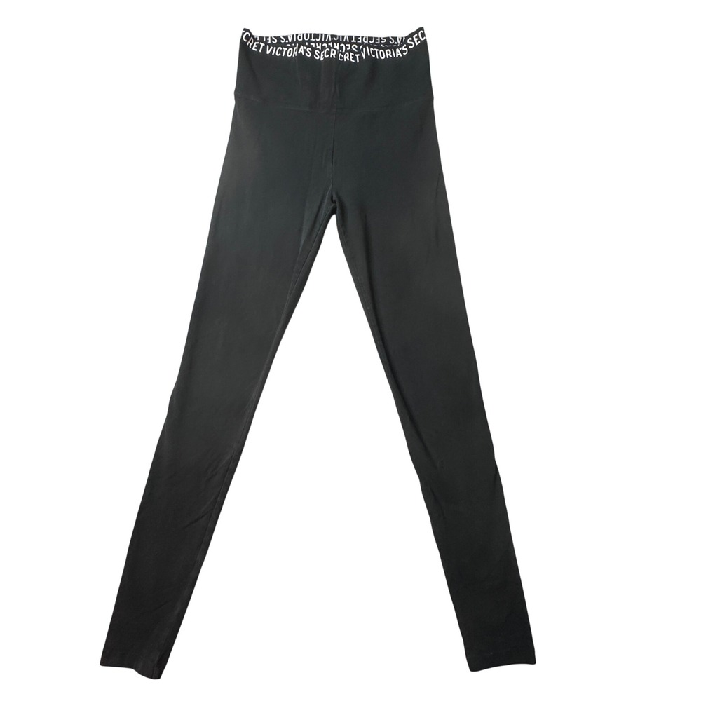 Victoria's Secret Leggings Womens S Short Black‎ Logo Waistband High Rise Cotton